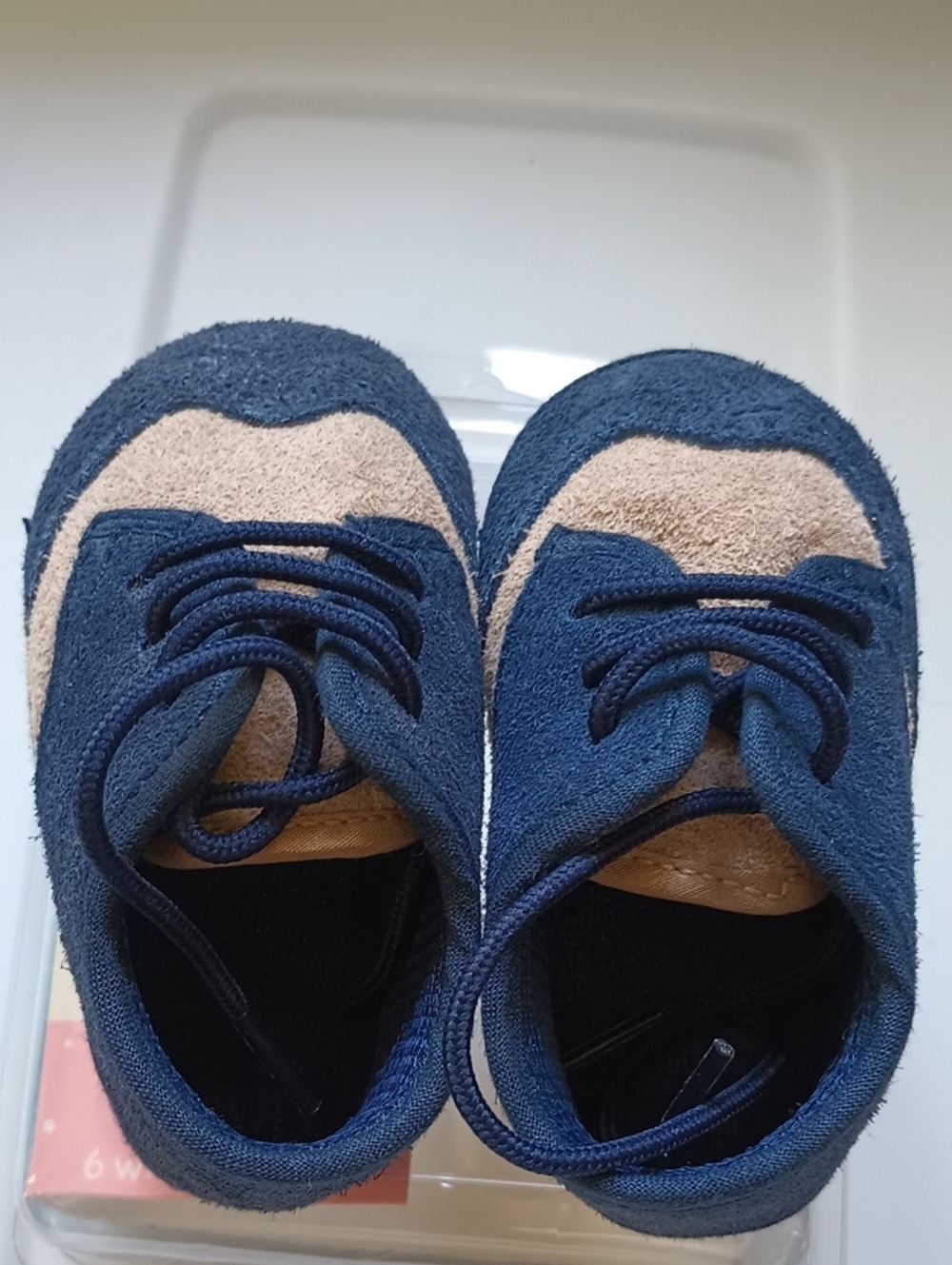 Infant Navy and Tan Suede Lace-Up Sneakers Size 1